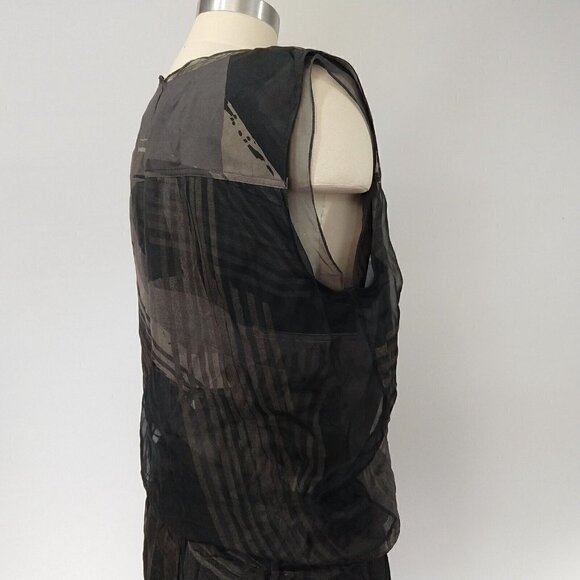Reed Krakoff Gray Silk Dress Size 8 Blouson Chiffon Overlay Print Asymmetric - Picture 13 of 16